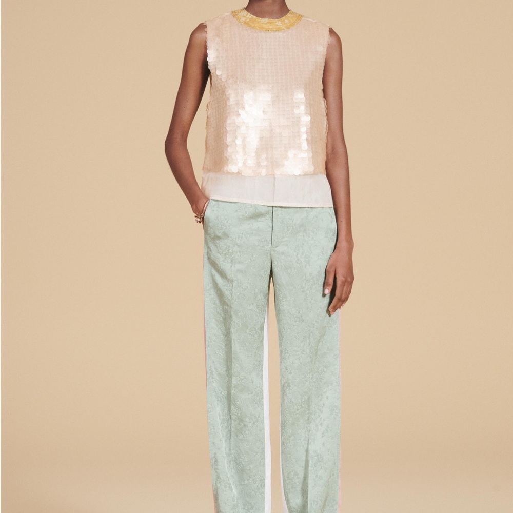 NWT Limited Edition Zara Color block Elegant Mint Green Women's Jacquard Pants